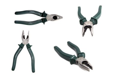 Beyaz zemin üzerine yeşil kulplu izole pense