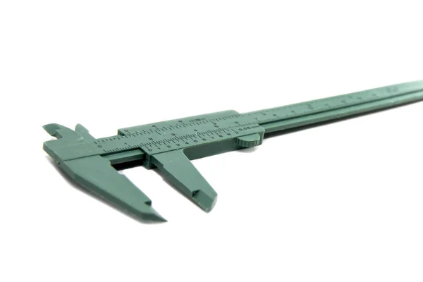 绿色游标卡利佩工具 用于测量仪器尺寸 隔离在白色背景上 — 图库照片
