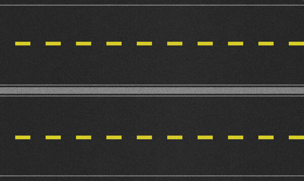 High resolution black four lane two way road with yellow directional line..