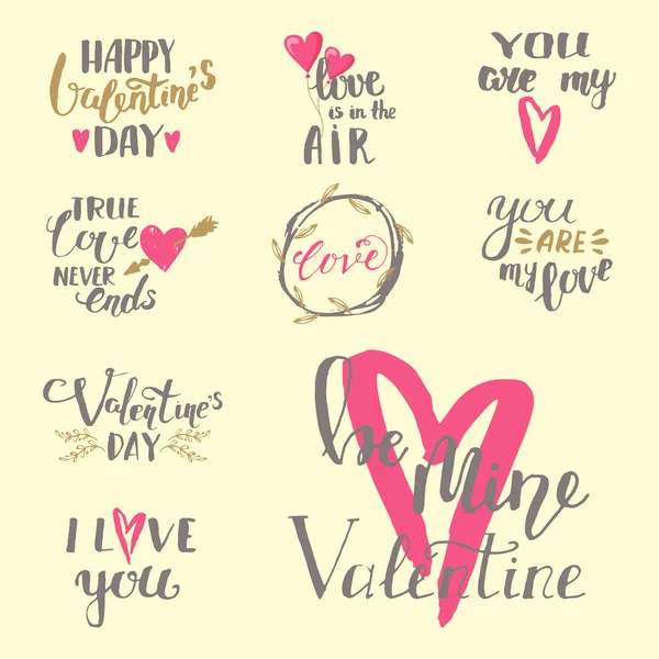Szeretlek, szöveg sablonok vektoros kézzel rajzolt Valentin betűkkel inspiráló szerelmes idézet illusztráció. — Stock Vector