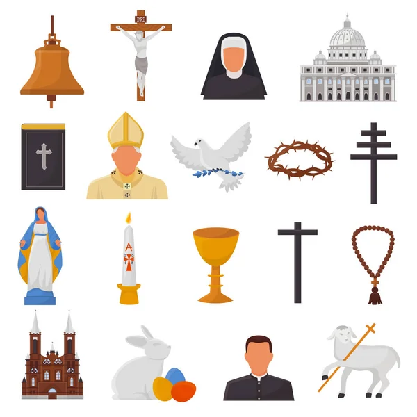 Christelijke iconen vector Christendom Religie tekenen en religieuze symbolen kerk geloof Christus Bijbel cross handen bidden tot God bijbelse afbeelding geïsoleerd op witte achtergrond — Stockvector