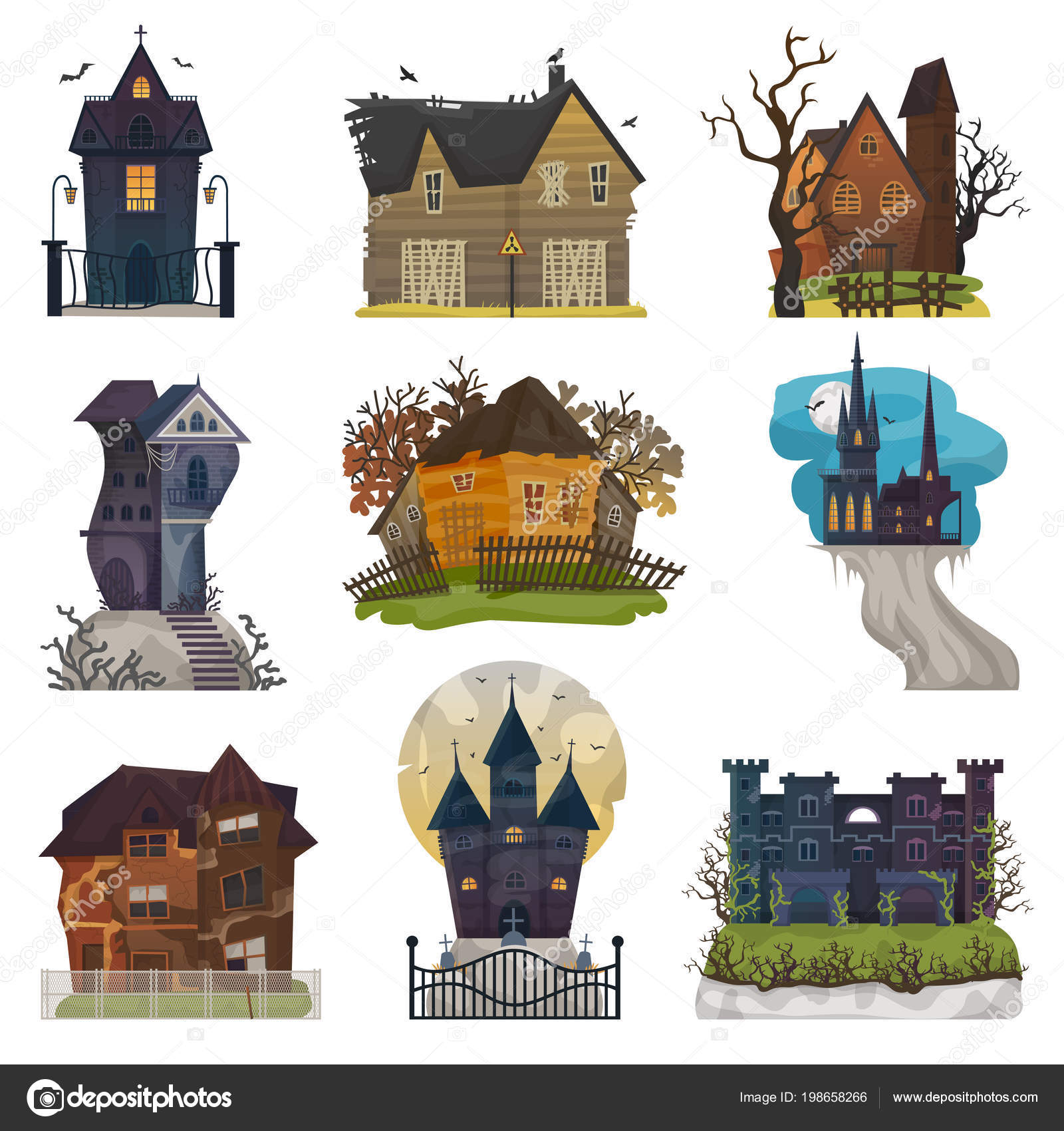 Assustador casa vetor assombrado castelo com escuro assustador horror  pesadelo no halloween luar mistério ilustração noite conjunto de assustador  edifício isolado no fundo branco Vetor de ©luplupme.gmail.com 198658266, image size:1600x1700