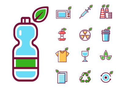 Atık çöp vektör kirliliği ekoloji geri dönüşüm anahat Eko enerji kavramı çöp bertaraf çöp illüstrasyon ayarla