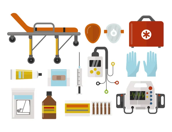 Icônes Ambulance médecine santé urgence hôpital pharmacie urgente soutien médical paramédical traitement vectoriel illustration — Image vectorielle
