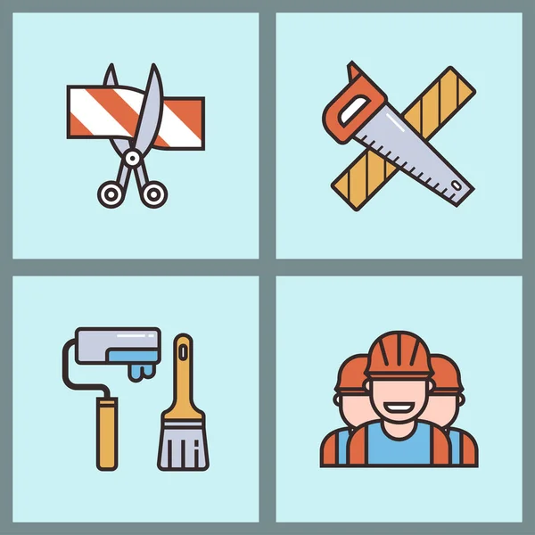 Iconos lineales vectoriales de construcción elementos universales de construcción y equipo de trabajo herramientas de la industria plana ilustración . — Vector de stock