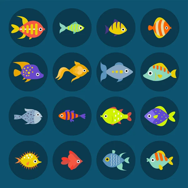 Acuario océano peces cuenco submarino animales acuáticos tropicales agua naturaleza mascotas personajes vector ilustración — Vector de stock