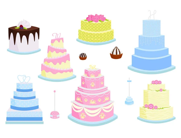 Pastel de pastel de vector de boda dulces postre panadería plana estilo simple horneado boda-día comida ilustración . — Vector de stock