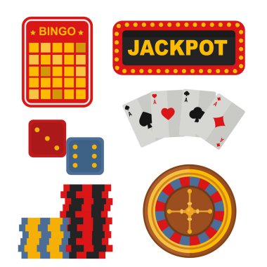 Rulet kumarbaz joker slot makinesidir poker oyun vektör çizim ile Casino Icons set.