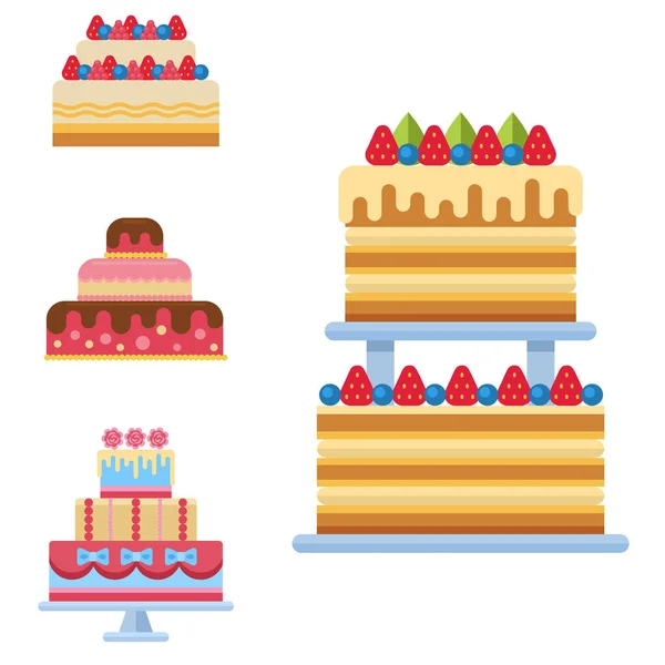 Wedding cake pie sweets dessert bakery flat simple style isolated vector illustration. — Stock Vector