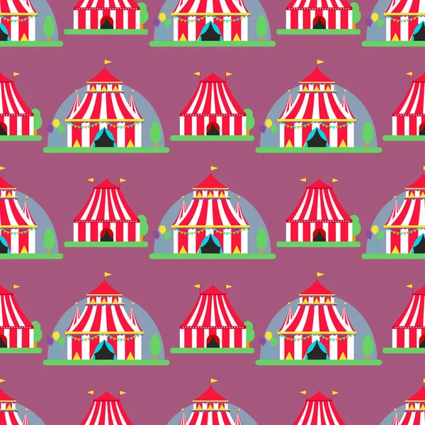 Espectáculo de circo carpa carpa festival al aire libre con banderas de rayas carnaval patrón sin costuras fondo vector ilustración . — Vector de stock