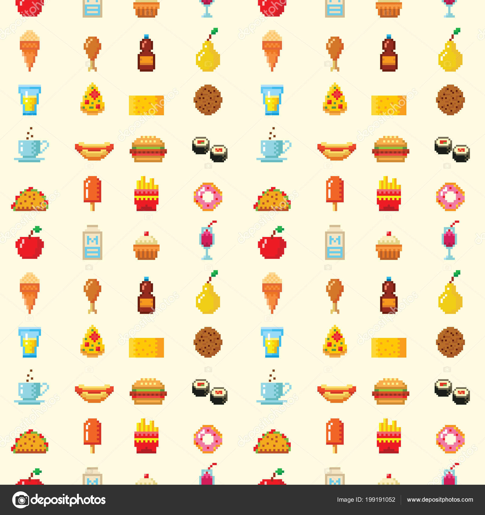 seamless vector retro pixel game fruits pattern Stock Vector Image