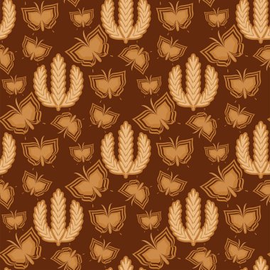 Çavdar buğday hasat vektör seamless modeli kelebek arka plan.