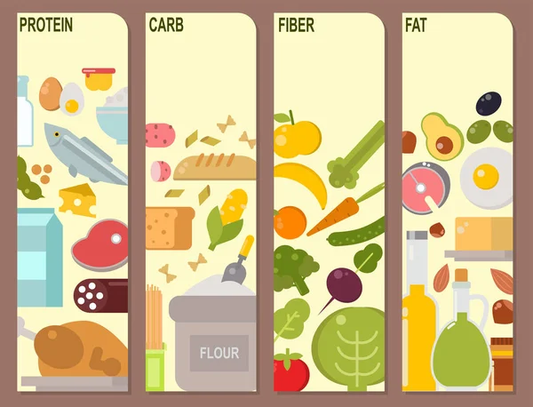 Süpermarket vektör çizim içinde alışveriş yaparak almak her gün gıda ortak ürünler organik kartları ürün.