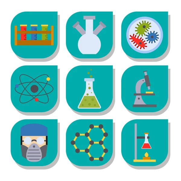 Laboratuvar vektör kimyasal test tıbbi laboratuar bilimsel biyoloji bilim kimya simgeleri çizim. — Stok Vektör