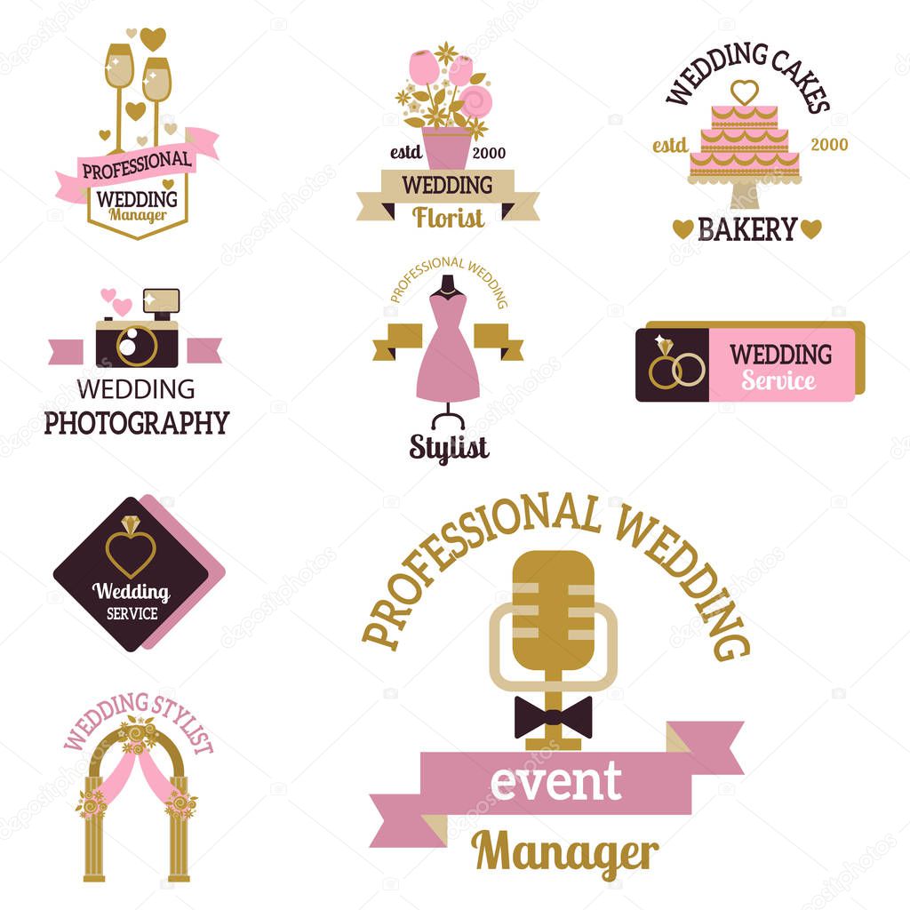 Wedding vector photo or event agency logo badge camera photographer vintage template illustration. Retro studio hipster floral fashion photography decoration.