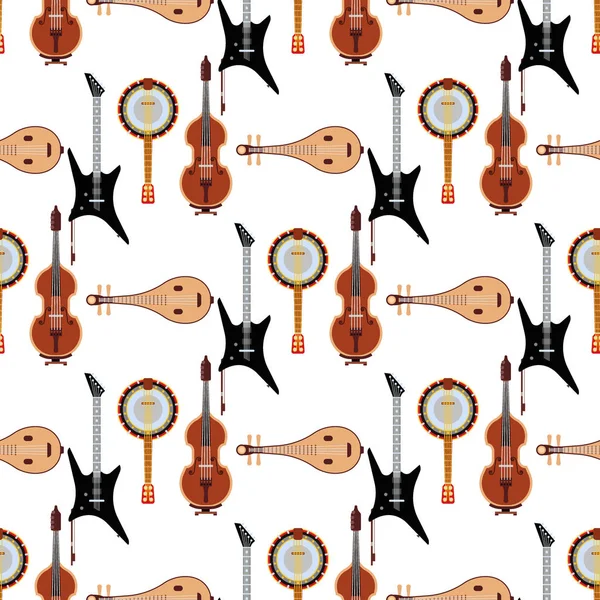 Seamless pattern background stringed musical instruments classical orchestra art sound tool and acoustic symphony stringed fiddle wooden equipment vector illustration — Stock Vector