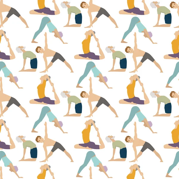 Meditasyon insanlar Dikişsiz desen arka plan konsantrasyonu insan barış yaşam tarzı vektör çizim karakterleri sınıf yoga pozisyonları.
