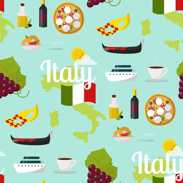 İtalya seyahat harita vektör cazibe turist semboller dünya İtalyan mimarisi Dikişsiz desen arka plan illüstrasyon gezi.