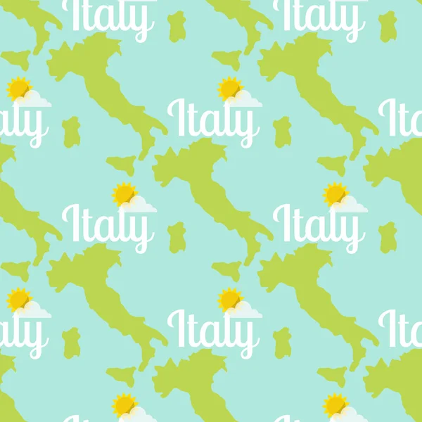 Italien reise karte vektor attraktion touristische symbole besichtigung welt italienische architektur nahtlose muster hintergrund illustration. — Stockvektor