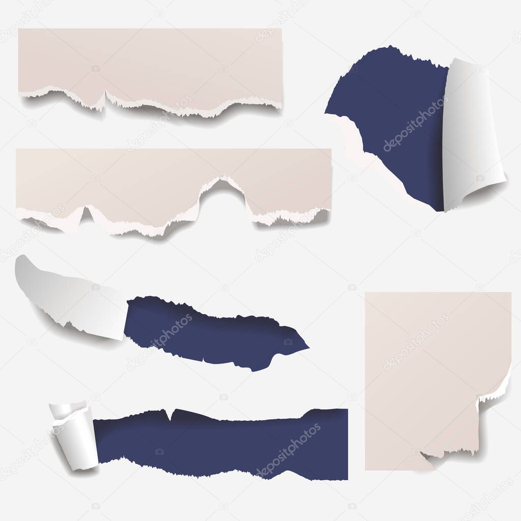 Torn edges paper hole lacerated ragged edge and crack realistic 3d style vector illustration concept grunge page template.