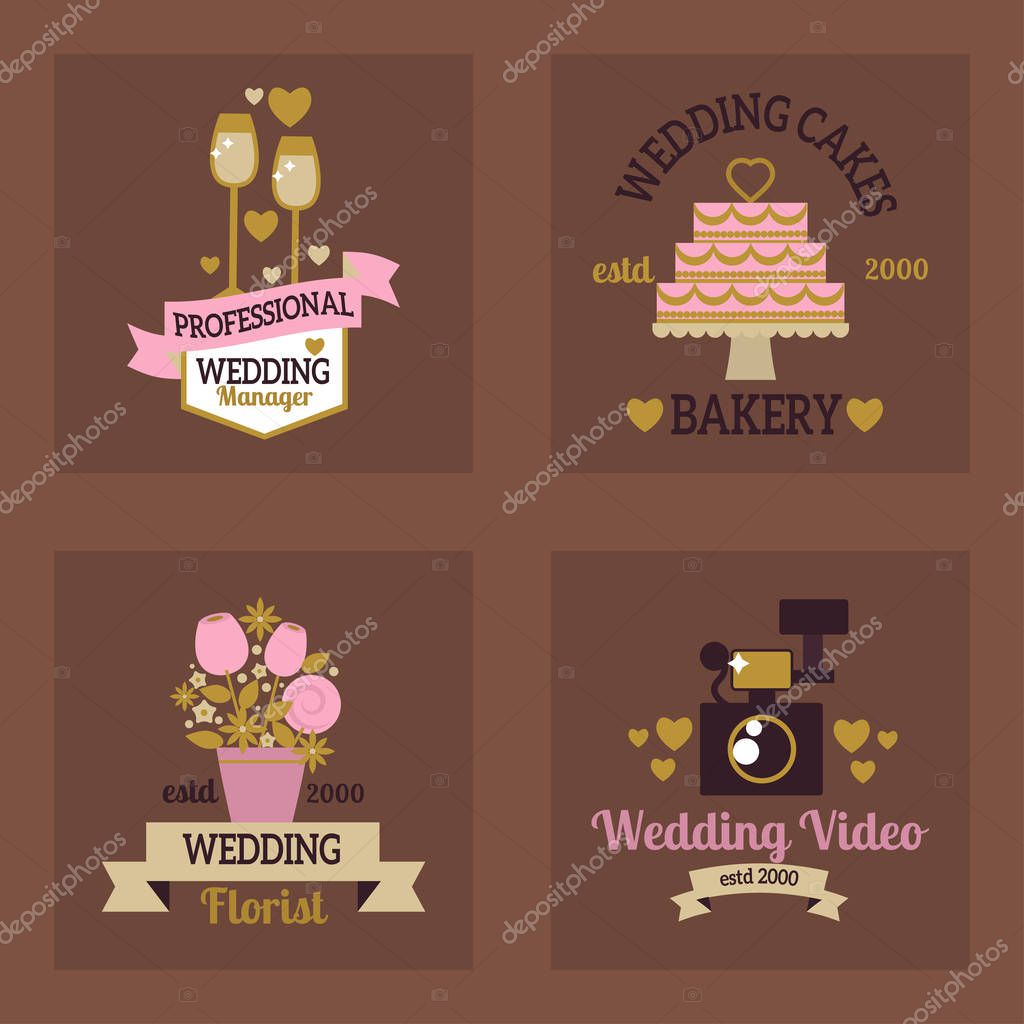 Wedding vector photo or event agency logo badge camera photographer vintage template illustration. Retro studio hipster floral fashion photography decoration.