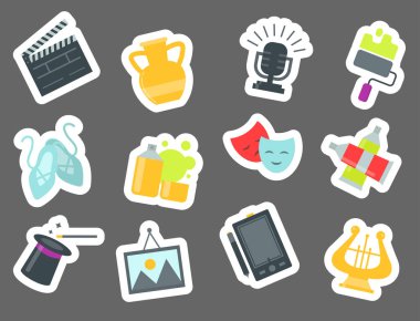 Düz tasarım atist mürekkep grafik renk yaratıcılık film koleksiyonu vektör çizim sanat simge kümesi.