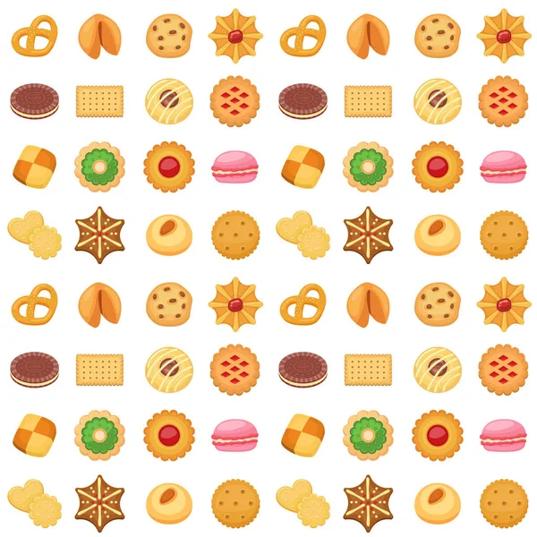 Different Cookie Cakes Seamless Pattern Background Sweet Food Tasty Snack — Stock Vector