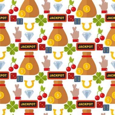 Casino rulet kumarbaz joker slot makinesidir poker oyun Dikişsiz desen arka plan vektör çizim.