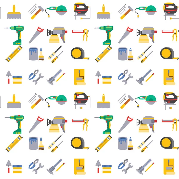 Bauarbeiter Ausrüstung Haus Renovierung Heimwerker Werkzeuge Zimmerei Industrie nahtlose Muster Hintergrund Vektor Illustration. — Stockvektor