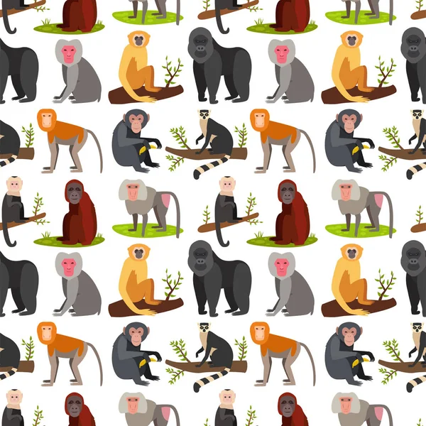 Monkey karaktär djur bröd sömlösa mönster bakgrund vilda zoo ape schimpans vektorillustration. — Stock vektor