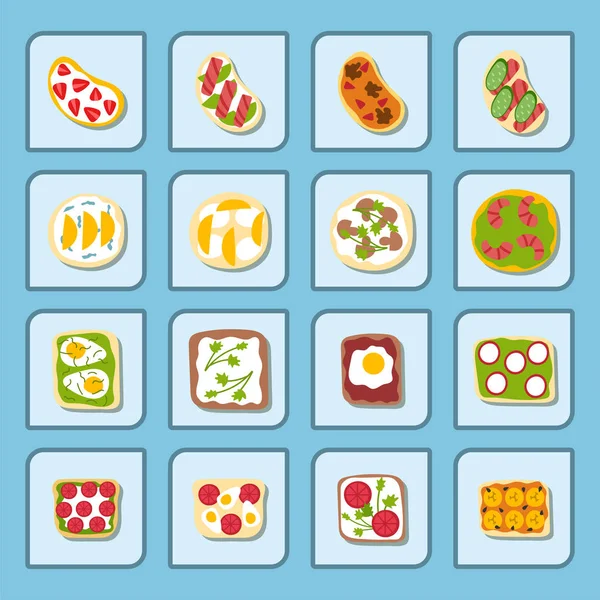 Kahvaltı tost dilim kızarmış kabuk sandviç tereyağı kızarmış ekmek kızartma makinesi düz çizgi film tarzı ekmek ve tereyağı vektör çizim ile ayarla.