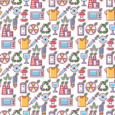 Atık vektör çöp kirliliği ekoloji çevre enerji kavramı çöp bertaraf çöp Dikişsiz desen arka plan illüstrasyon geri dönüşüm