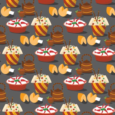 Çin mutfağı geleneği gıda yemek lezzetli Asya yemek yemek Çin yemegi Dikişsiz desen arka plan vektör çizim pişmiş