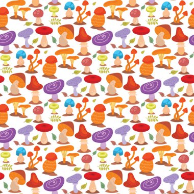 Mantar agaric mantarı farklı sanat stil tasarlamak mantarlar illüstrasyon kırmızı şapka Dikişsiz desen arka plan vektör mantar
