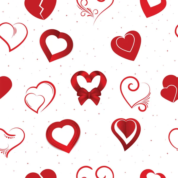 Coração no dia dos namorados no vetor de amor adorável sinal vermelho na celebração de coração e cartão de saudação com amoroso e coração conjunto ilustração sem costura padrão fundo — Vetor de Stock