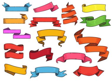 Fiyonklu kurdele vektör afiş için öğe veya dekorasyon illüstrasyon kümesi beyaz arka plan üzerinde izole klasik şablon dekoratif bant için retro boş etiket