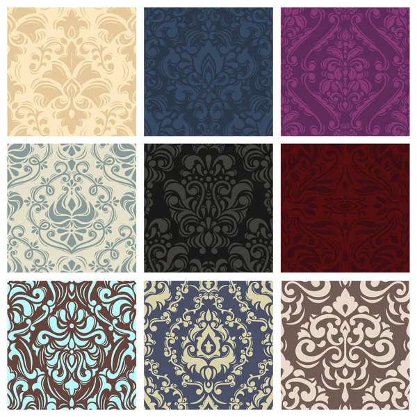 Vintage vector pattern seamless retro floral wallpaper or backdrop with ornament texture in victorian or baroque style illustration set of background — Stock Vector