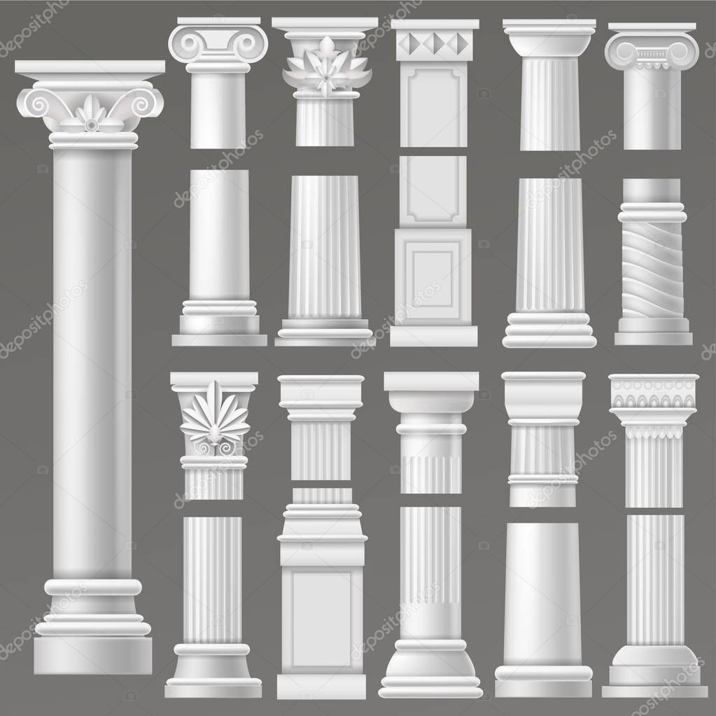 Ancient column vector historical antique column or classic pillar of historic roman architecture illustration ancientry architectural set of rome or greek culture isolated on background