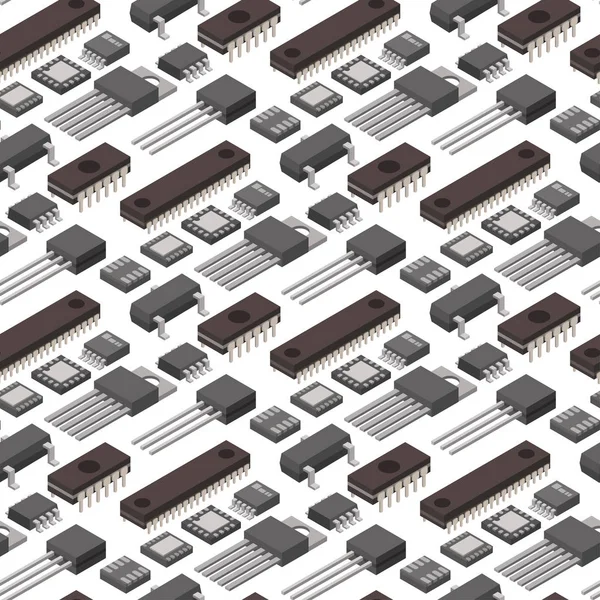 Mikrochip dator vektor isometrisk chip teknik processor krets elektronisk styrelsen moderkortet information system sömlösa mönster bakgrund illustration. — Stock vektor