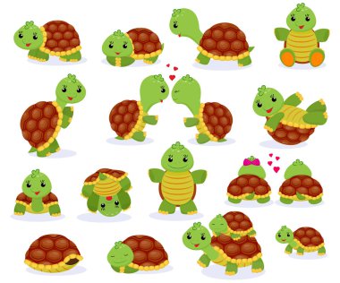 Kaplumbağa çizgi film seaturtle karakter yüzme Denizi ve beyaz arka plan üzerinde izole kaplumbağa kabuğu saklanıyor sürüngen tortoise-shell illüstrasyon kümesindeki uyku kaplumbağa vektör