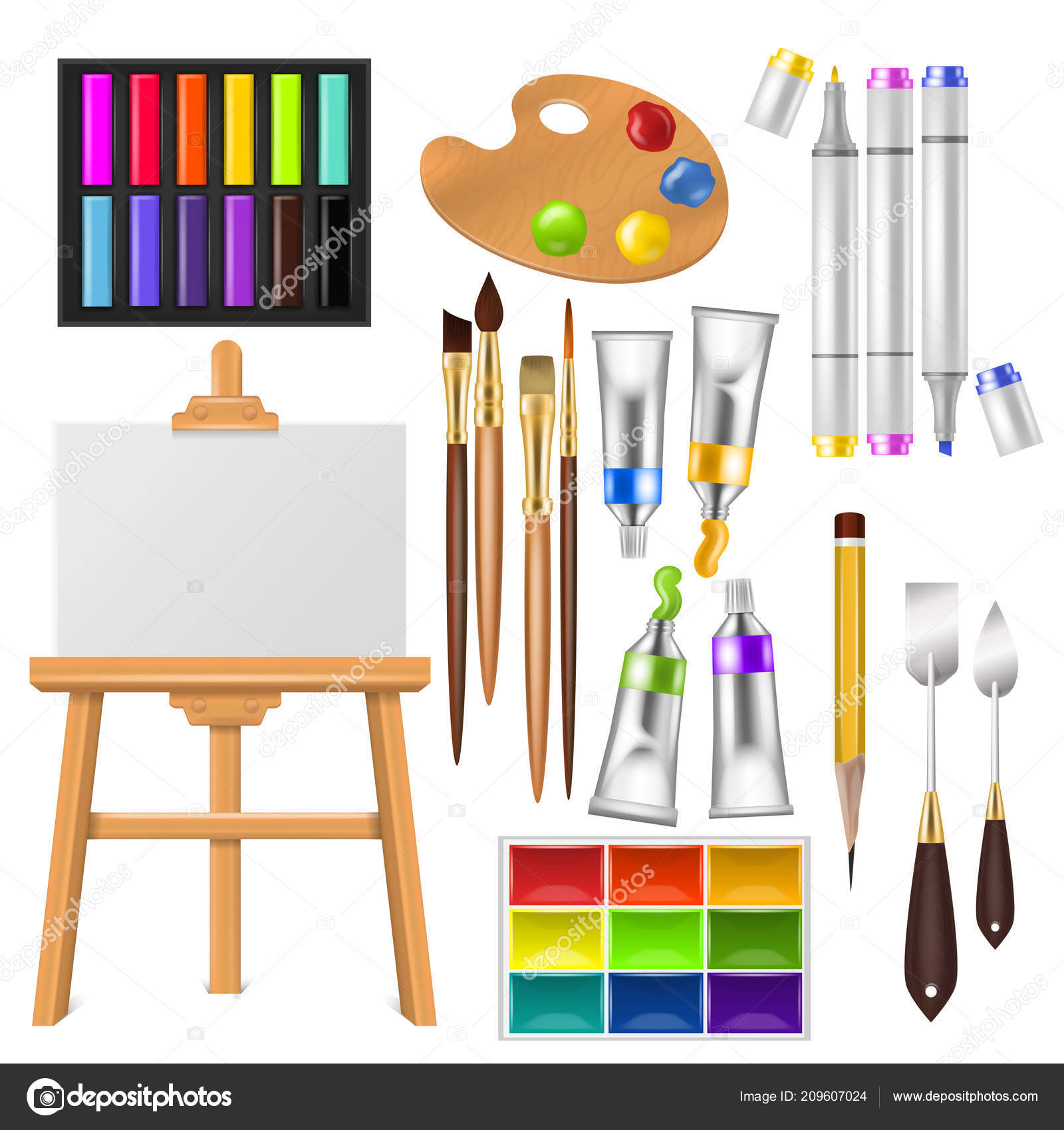 Art Painting Tools And Accessories, Vector Isolated Illustration