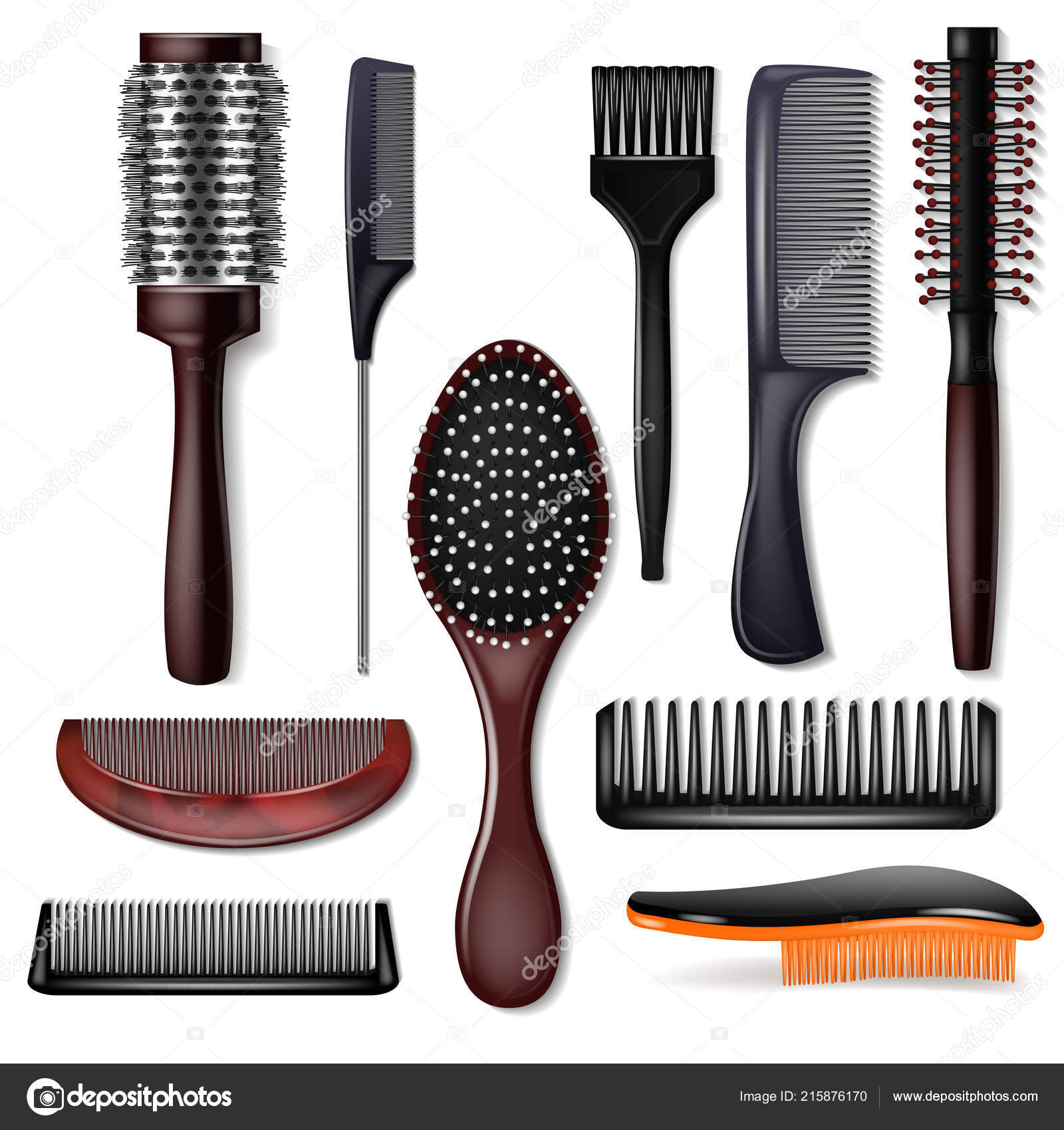 Hair brush vector hairstyling comb or hairbrush and haircare accessory in  barber salon illustration set of hairstyle barber tool isolated on white  background Stock Vector Image by © #215876170