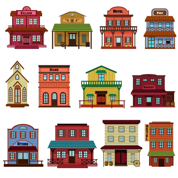 Saloon vector wild west building and western cowboys house or bar in street illustration wildly set of country landscape with architecture hotel store in town isolated on white background — Stock Vector