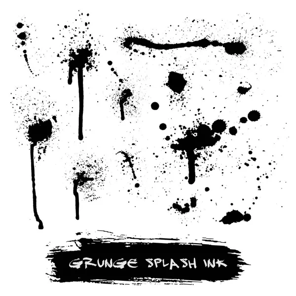 Vektor Set von Tinte spritzt Kleckse Splatter Sammlung Grunge Design-Element und Kunst chaotisch Hintergrund Farbe schmutzige Flüssigkeit Form Spritzer schwarz weiß Silhouette Illustration — Stockvektor