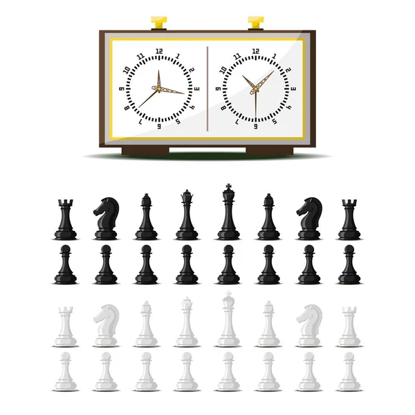 Шахова дошка та шахісти Векторна концепція дозвілля лицарська група біло-чорні п'єси змагання — стоковий вектор
