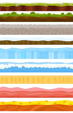 Oyun arka plan vektör karikatür manzara yaz veya kış gamification arabirim ve sahne çim taşı oyun deniz sualtı okyanus zemin şekil kümesi buz ya da duvar kağıdı çöl