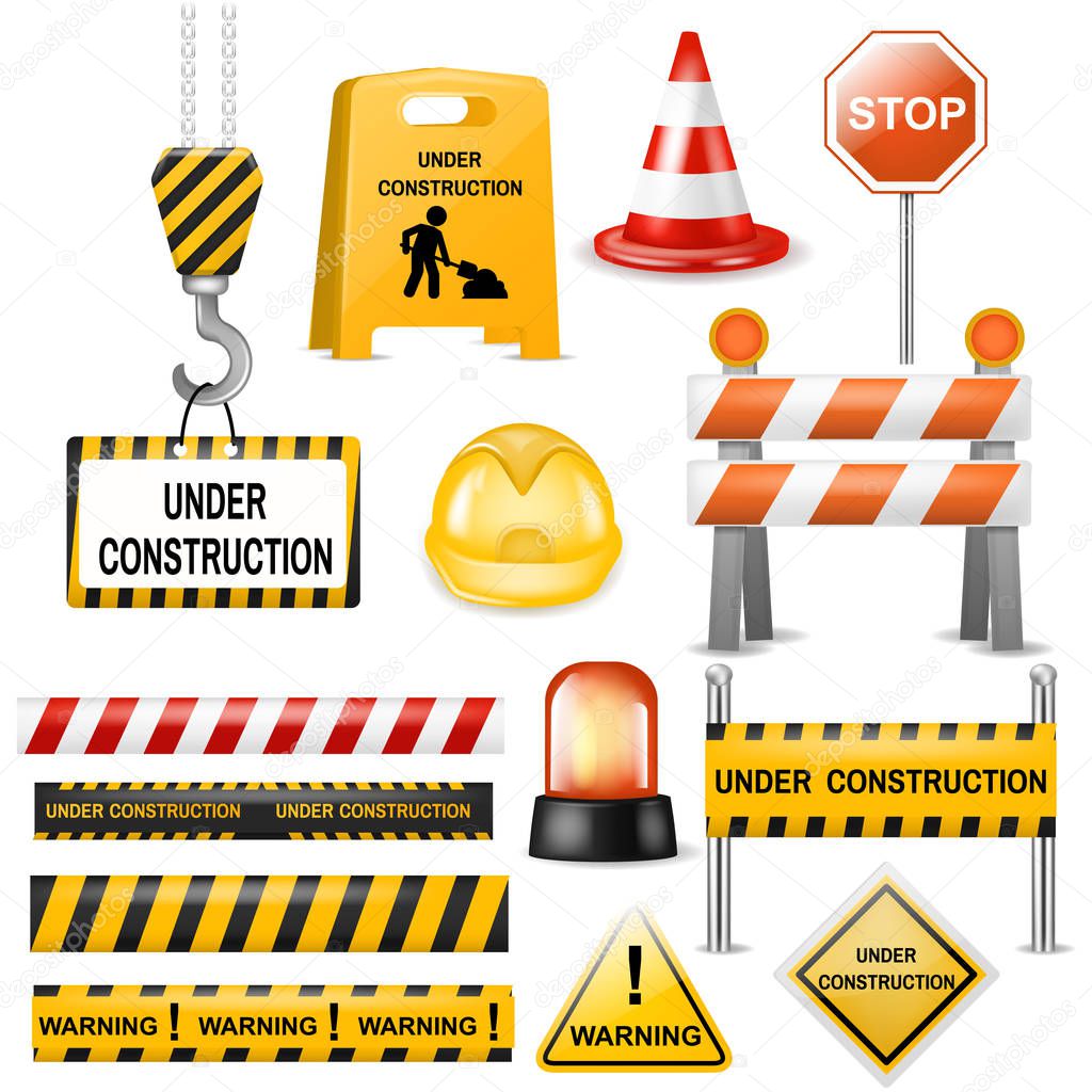 Road barrier vector street traffic-barrier warning and barricade blocks on highway illustration set of roadblock detour and realistic blocked roadwork barrier isolated on white background