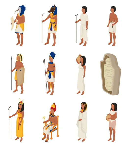 Vetor egípcio egypt antigo pessoas personagem faraó horus deus homem mulher cleopatra no egyptology história civilização ilustração conjunto isolado no fundo branco — Vetor de Stock