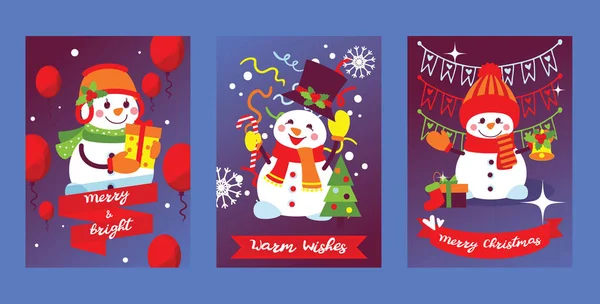 Καλά Χριστούγεννα χιονάνθρωπος διάνυσμα νέο έτος ευχετήρια κάρτα με Σάντα άνθρωπος χιόνι Χριστούγεννα δέντρο και τα δώρα φόντο εικονογράφηση σύνολο χαρακτήρων των καρτ ποστάλ χειμερινών διακοπών γιορτή αφίσα σχεδιασμό σκηνικό — Διανυσματικό Αρχείο