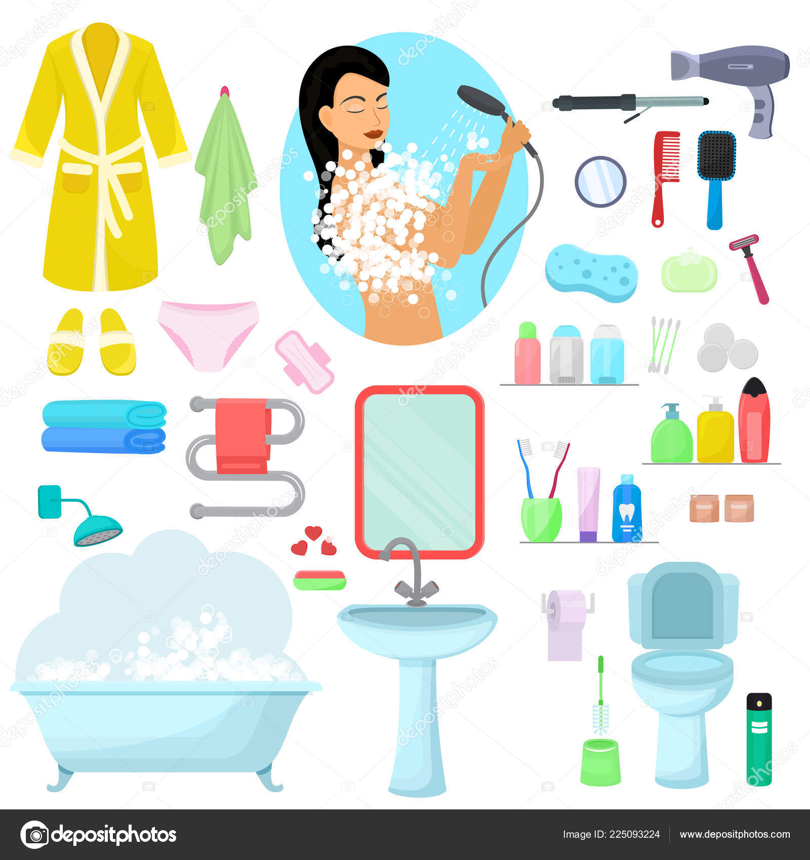 Seamless pattern with bath accessories - towels, shampoo